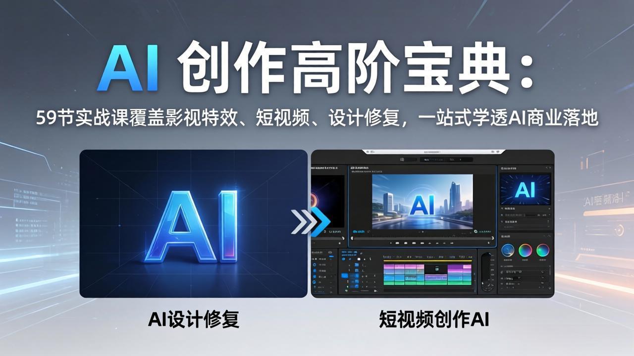 AI 创作高阶宝典：59节实战课覆盖影视特效、短视频、设计修复，一站式学透AI商业落地-heixma