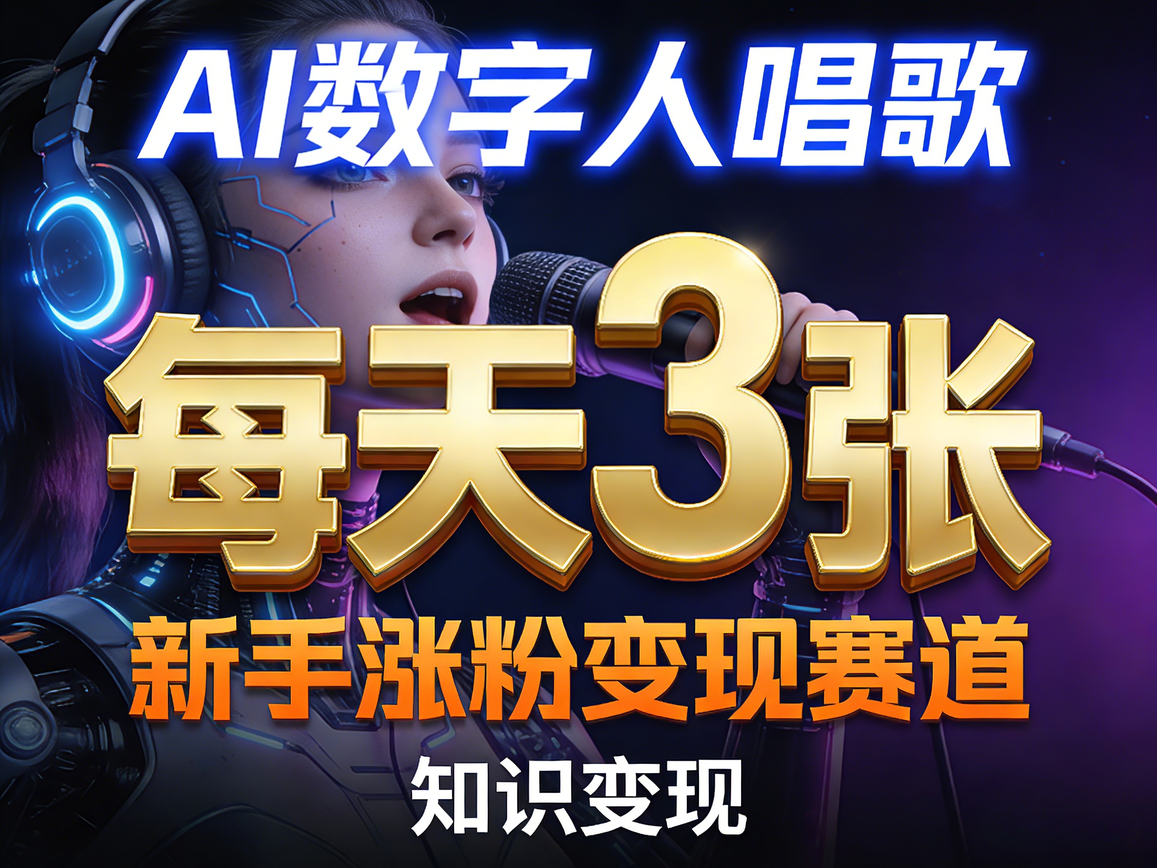 AI数字人唱歌，新手涨粉变现赛道，每天3张和知识付费，副业必备-heixma