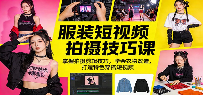 服装短视频拍摄技巧课：掌握拍摄剪辑技巧，学会衣物改造，打造特色穿搭短视频-heixma