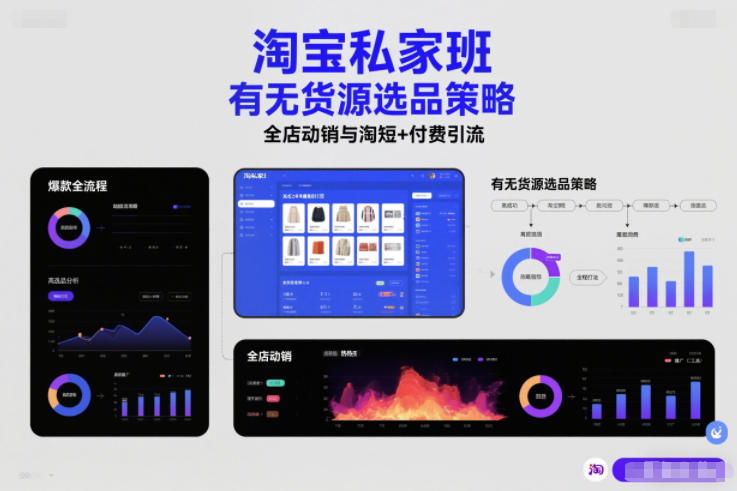 淘宝私家班，有无货源选品策略，高成功率爆款全流程打法，全店动销与淘短+付费引流(更新2026年4月)-heixma