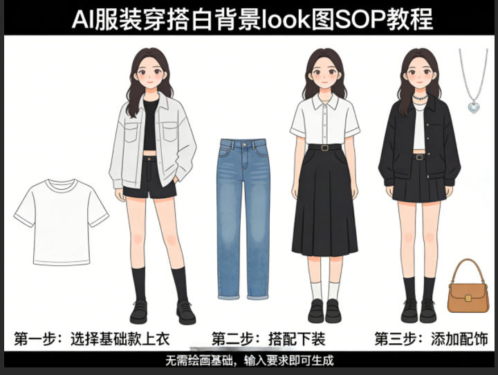 AI服装穿搭白背景look图SOP教程，不用会画画，提几句具体要求，AI就能还你一个奇迹-heixma