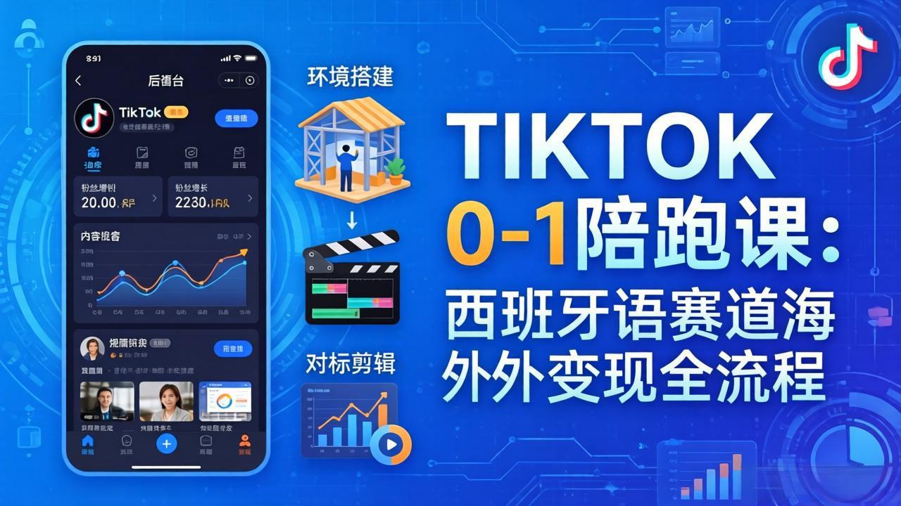 TIKTOK 0-1 陪跑课：从环境搭建到刷对标剪辑，西班牙语赛道海外变现全流程-heixma