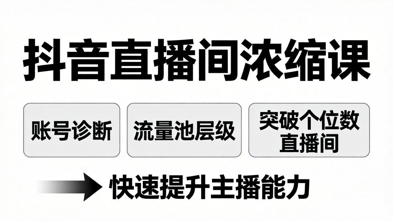 抖音直播间浓缩课：账号诊断+流量池层级，突破个位数直播间，快速提升主播能力-heixma
