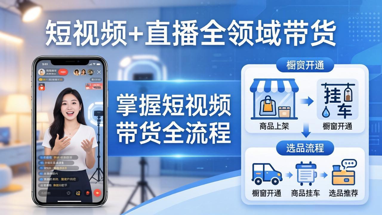 短视频+直播全领域带货-更新：掌握橱窗开通、挂车、选品、爆款文案改编等短视频带货全流程-heixma