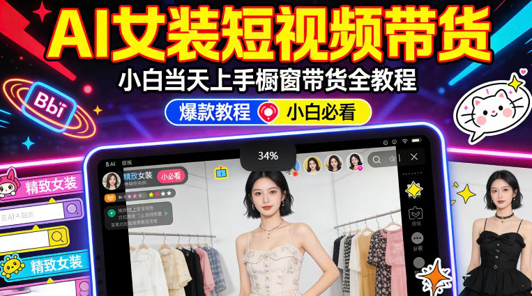 AI女装短视频橱窗带货：小白零门槛当天上手，高佣金爆款轻松賺！-heixma