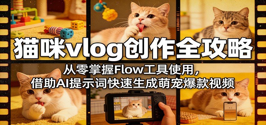 猫咪vlog创作全攻略：从零掌握Flow工具使用，借助AI提示词快速生成萌宠爆款视频-heixma