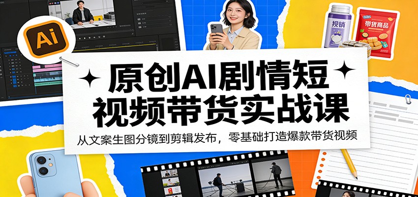 原创AI剧情短视频带货实战课：从文案生图分镜到剪辑发布，零基础打造爆款带货视频-heixma