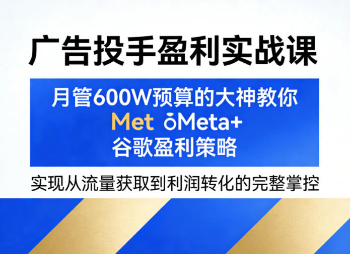 广告投手盈利实战课，月管600W预算的大神教你Meta+谷歌盈利策略，实现从流量获取到利润转化的完整掌控-heixma