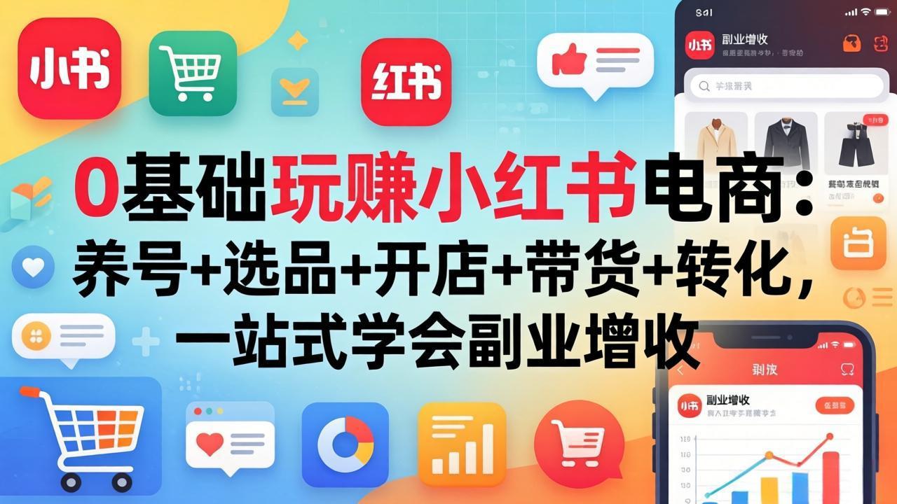 0基础玩赚小红书电商：养号+选品+开店+带货+转化，一站式学会副业增收-heixma