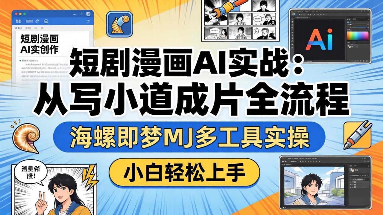短剧漫画AI实战：从写小说到成片全流程，海螺即梦MJ多工具实操，小白轻松上手-heixma