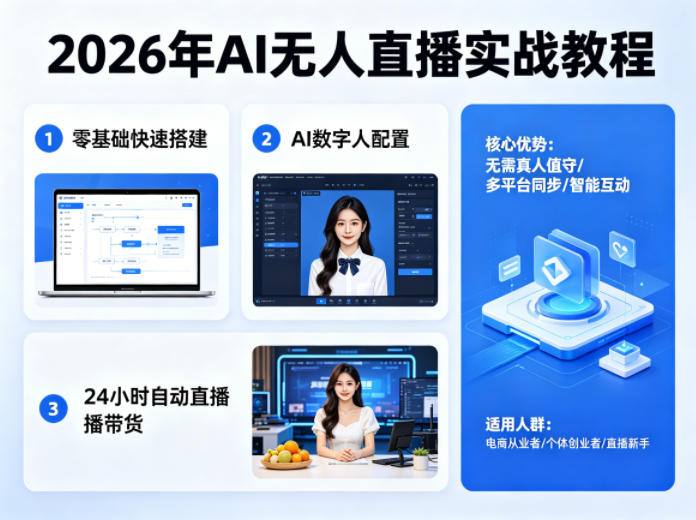 2026年AI无人直播实战教程，零基础也能快速搭建AI数字人无人直播间，实现24小时自动直播带货-heixma