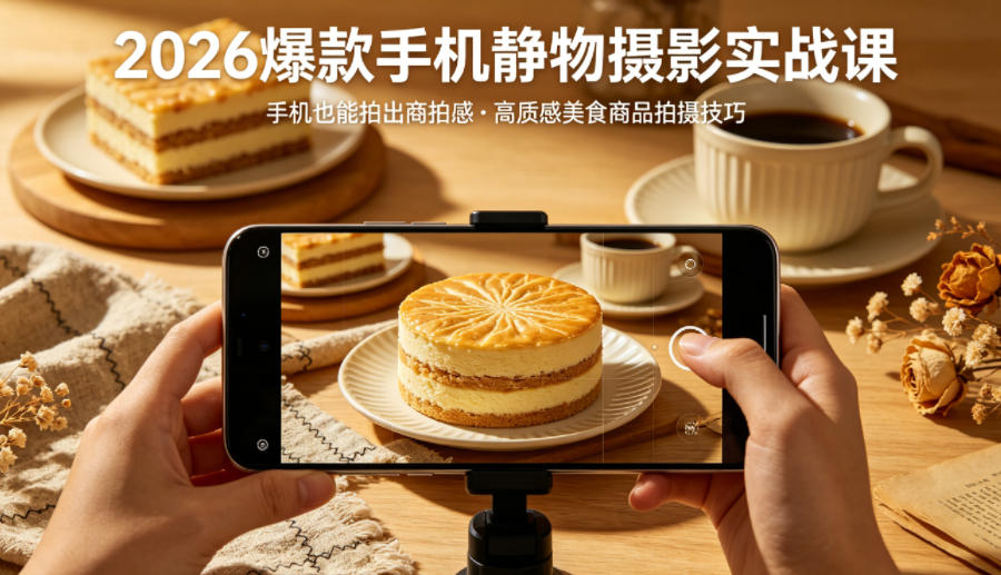 2026爆款手机静物摄影实战课，手机也能拍出商拍感，学会拍出高质感美食商品-heixma