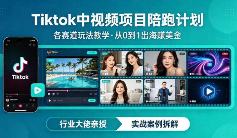 某大佬的Tiktok中视频项目陪跑，涵盖TK各个赛道玩法教学，从0到1出海賺美金-heixma