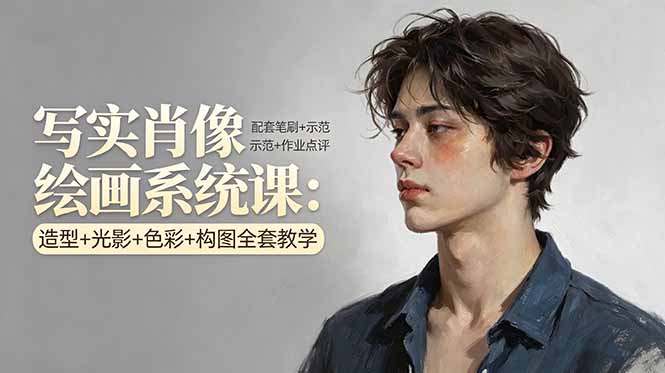 写实肖像绘画系统课：造型+光影+色彩+构图全套教学，配套笔刷+示范+作业点评-heixma