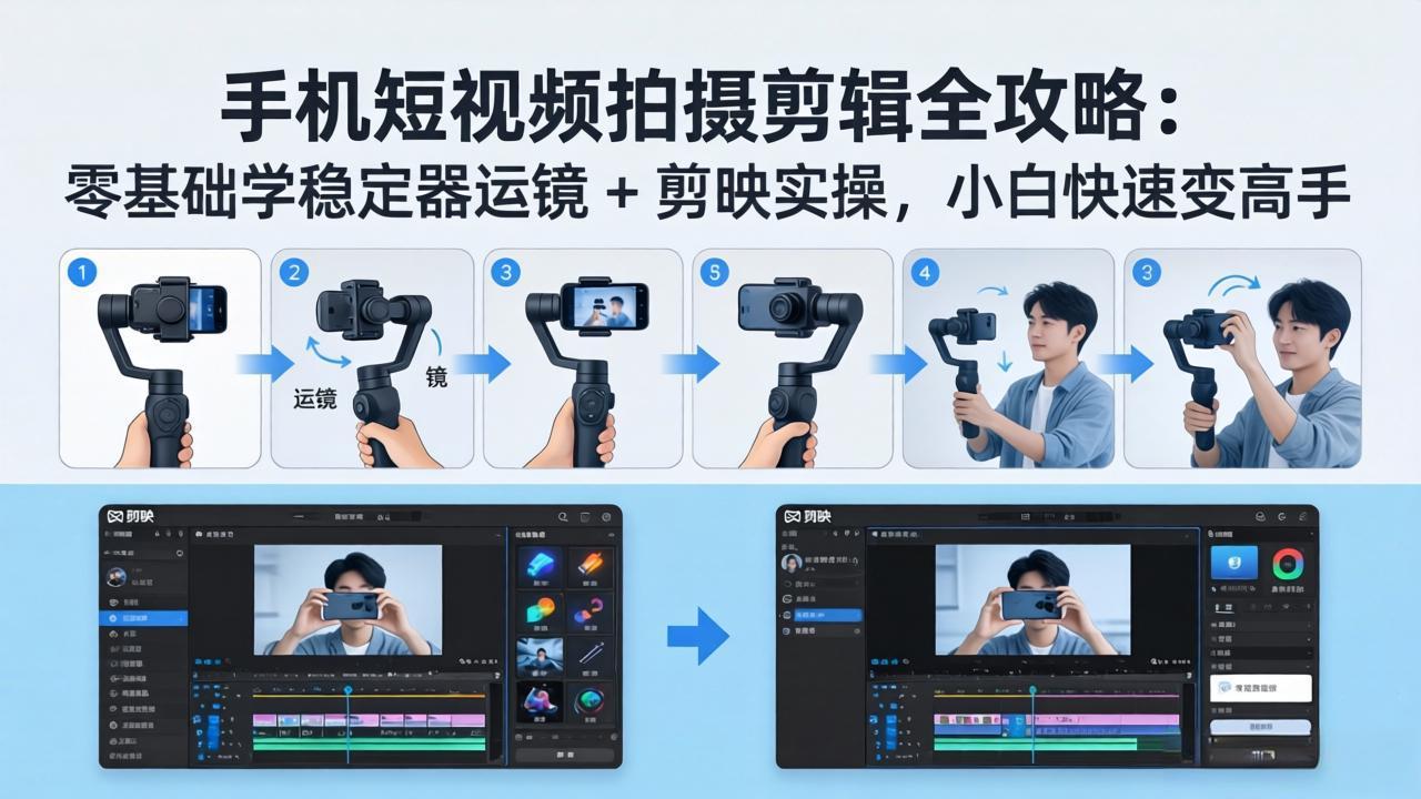 手机短视频拍摄剪辑全攻略：零基础学稳定器运镜 + 剪映实操，小白快速变高手-heixma