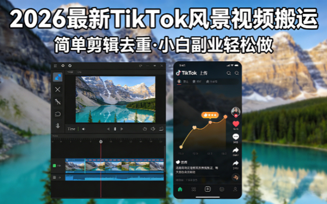 2026最新TikTok风景视频搬运简单剪辑去重小白副业月入 8000-heixma