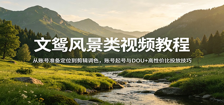 文鸳风景类视频教程：从账号准备定位到剪辑调色，账号起号与DOU+高性价比投放技巧-heixma
