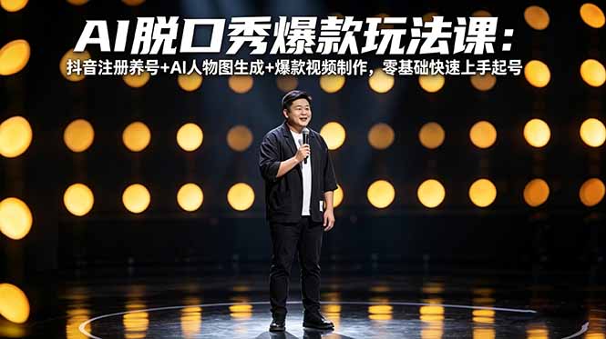 AI脱口秀爆款玩法课：抖音注册养号+AI人物图生成+爆款视频制作，零基础快速上手起号-heixma