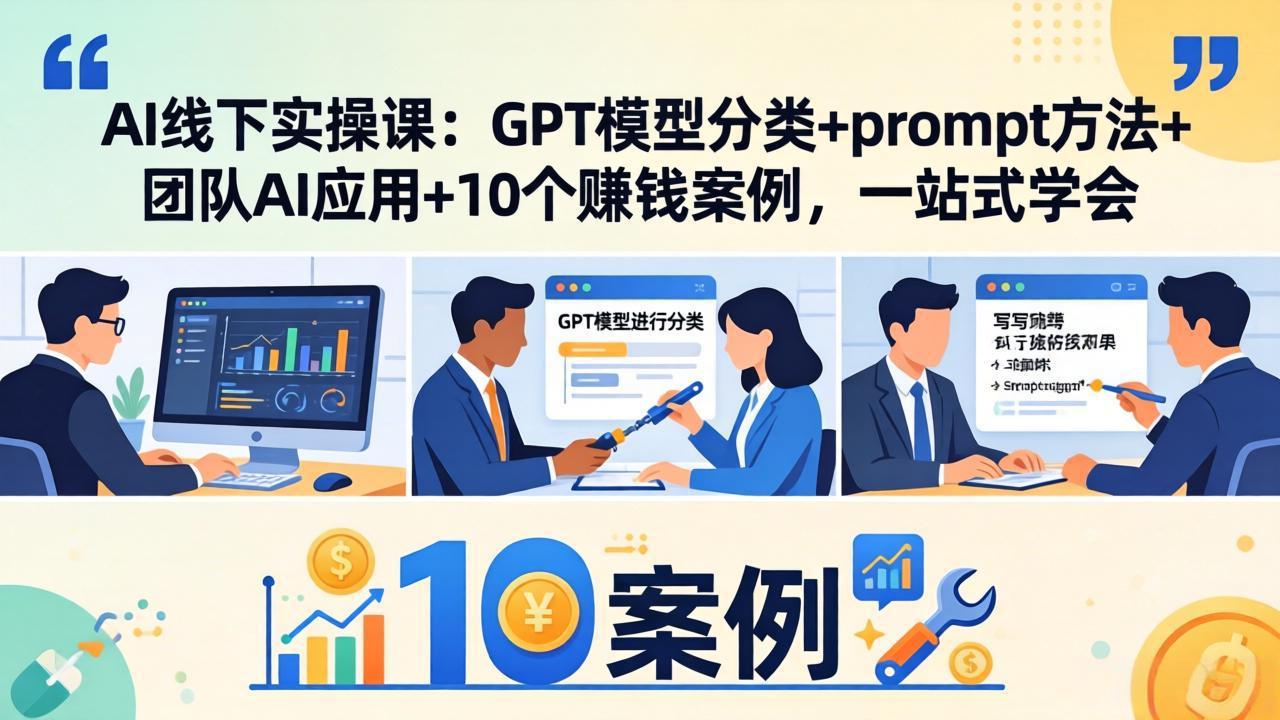 AI线下实操课：GPT模型分类+prompt方法+团队AI应用+10个赚钱案例，一站式学会-heixma