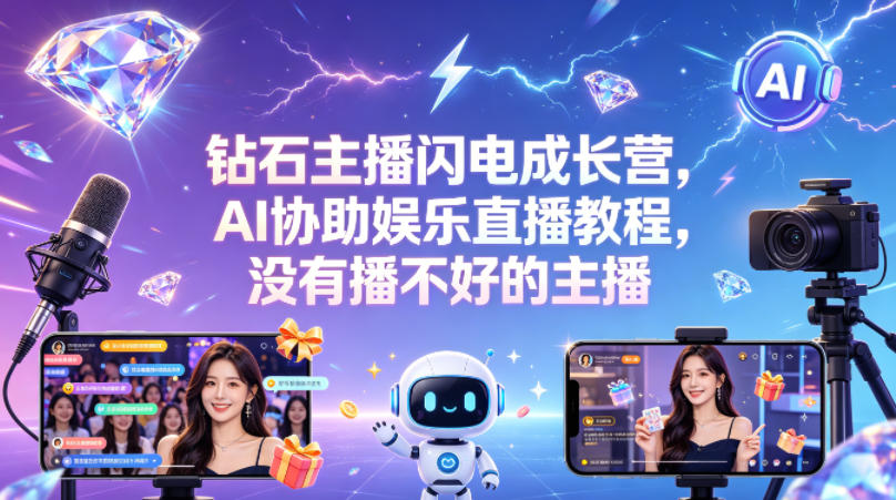 钻石主播闪电成长营，Al协助娱乐直播教程，没有播不好的主播-heixma