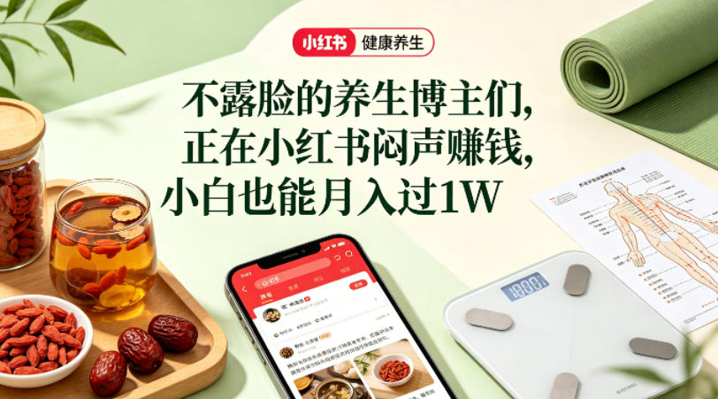 小红书健康养生科普图文赛道，不露脸的养生博主们，正在小红书闷声賺钱，小白也能月入过1W-heixma