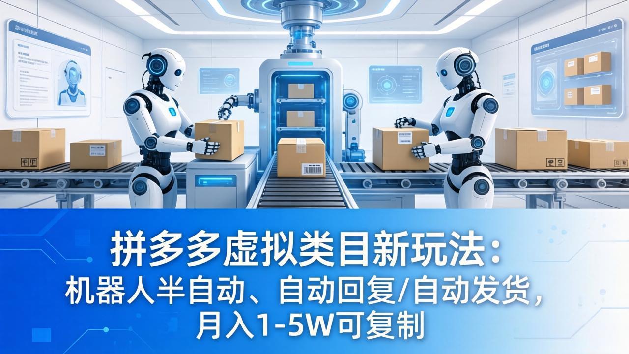 拼多多虚拟类目新玩法：机器人半自动、自动回复 /自动发货，月入 1-5W 可复制-heixma