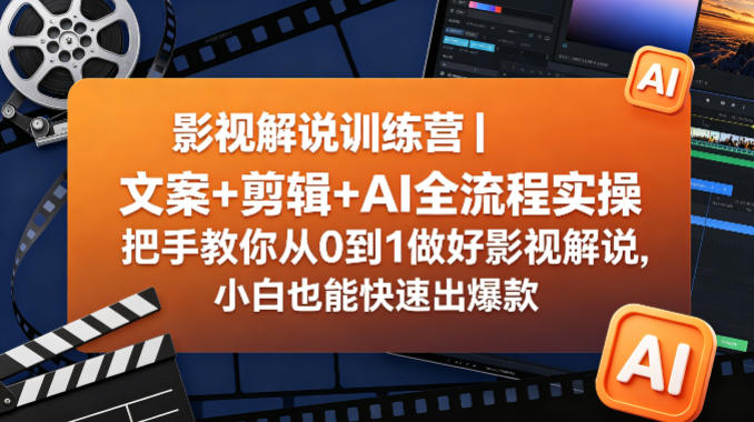 影视解说训练营｜文案+剪辑+AI全流程实操，把手教你从0到1做好影视解说，小白也能快速出爆款-heixma