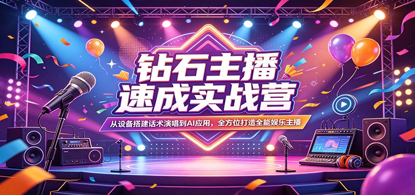 钻石主播速成实战营：从设备搭建话术演唱到AI应用，全方位打造全能娱乐主播-heixma