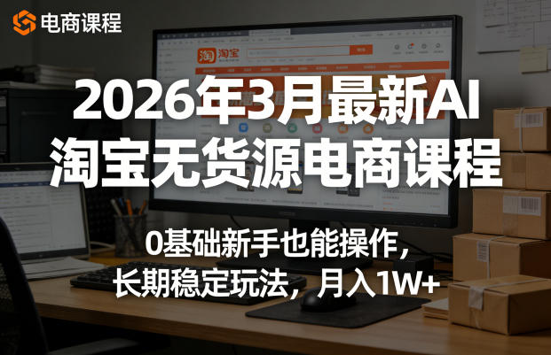 2026年3月最新AI淘宝无货源电商课程，0基础新手也能操作，长期稳定玩法，月入1W+(更新0415)-heixma