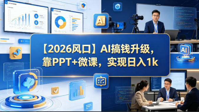 【2026风口】AI搞钱升级，靠PPT+微课，实现日入1k-heixma